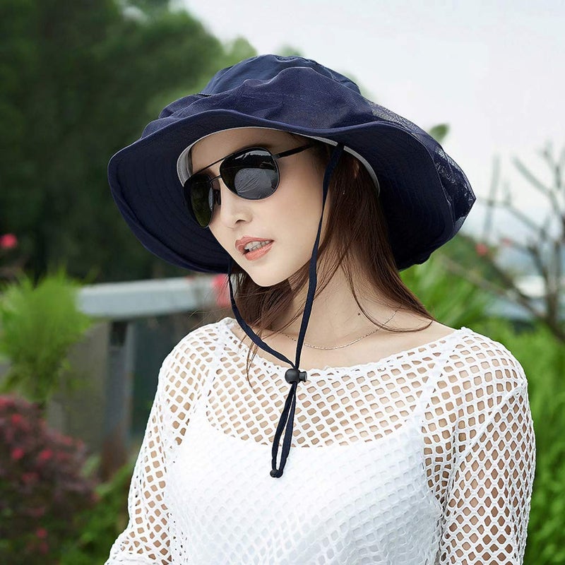 Jackcell Mosquito Head Net Hat, Safari Hat Sun Hat with Mesh Protection from Insect Navy Blue - Image 4